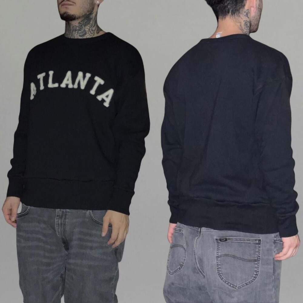 Ebbets Field Flannels Atlanta Crewneck Sweatshirt Black with Felt Lettering